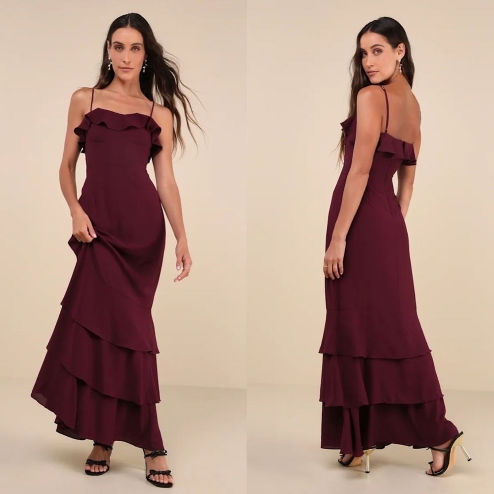 Lulus Lively Evenings Plum Purple Sleeveless Tiered Maxi Dress M Wedding Party